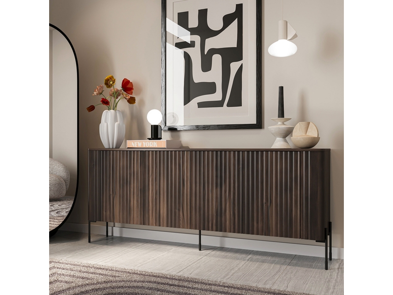  Buffet laion, meuble 4 étagères, 190x40x80h cm noyer marron Laion - Conforama B
