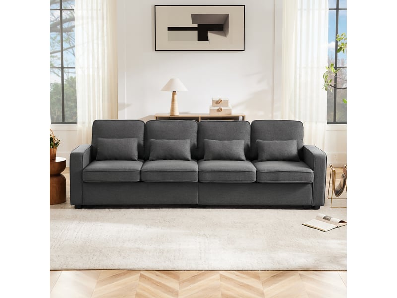  Canapé 4 places 264x83x87 cm avec poches d’accoudoirs gris foncé  - Conforama C