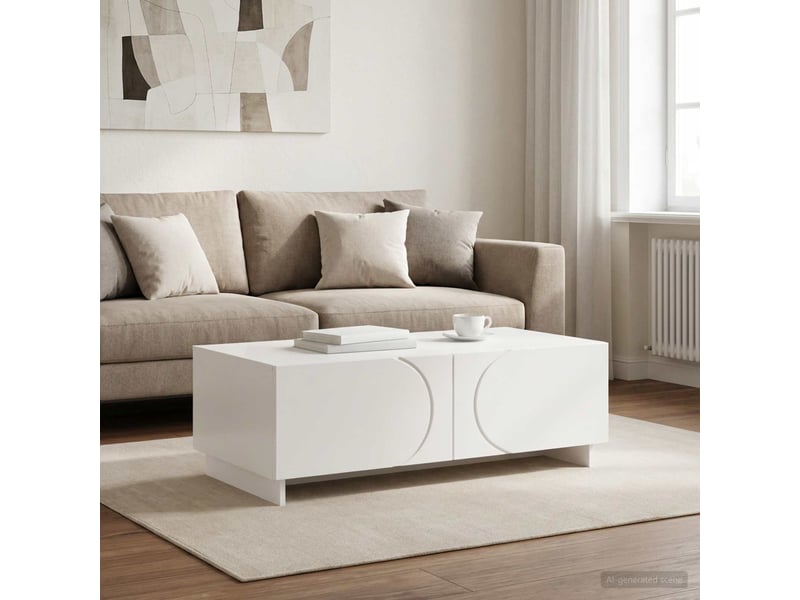  Table basse - table de salon - table à thé blanc brillant 102 x 50,5 x 35 cm bois composite  - Conforama B