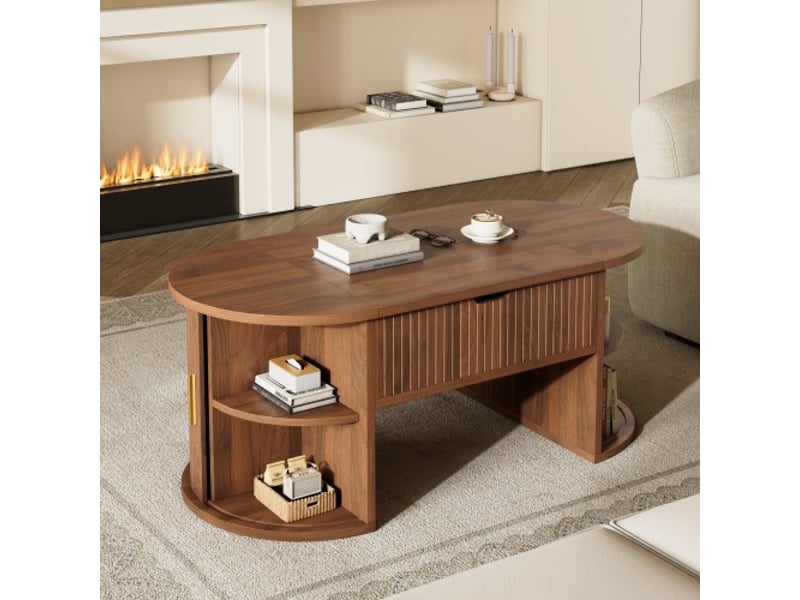  Table basse réglable en hauteur – rangements ouverts et cachés – portes coulissantes – idéal petit espace &amp; home-office  - Conforama D