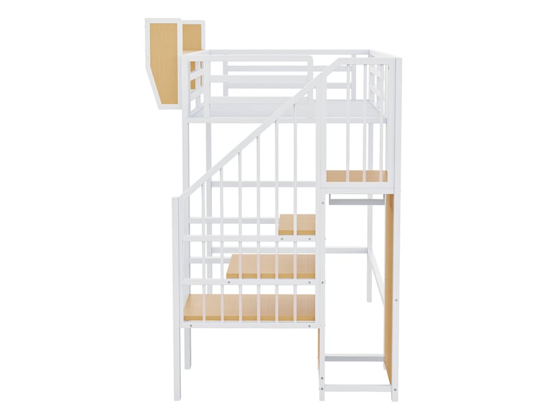  Lit mezzanine 90x200 cm avec échelle de sécurité et étagère modulable blanc  - Conforama E