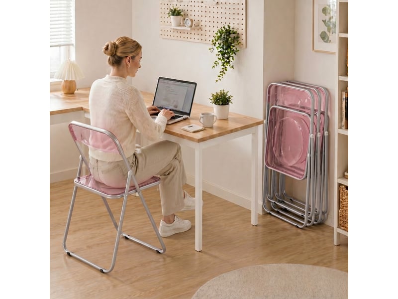 Chaise pliante aubvevik lot de 4 acrylique transparente rose - Conforama D