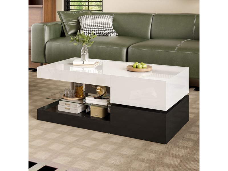 Table basse avec led 90 x 45 cm en panneau de particules noir et blanc - Conforama W