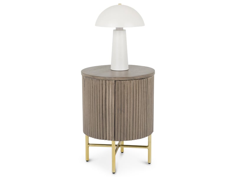 Table de chevet fluted en bois massif avec 1 porte - gris  - Conforama A