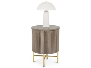 Table de chevet fluted en bois de manguier massif avec 1 porte - gris