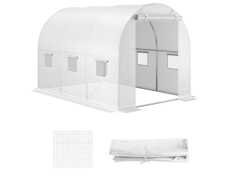 Housse de remplacement pour serre 300x200x200 cm – blanche – 24 fenêtres enroulables et porte zippée - Conforama D