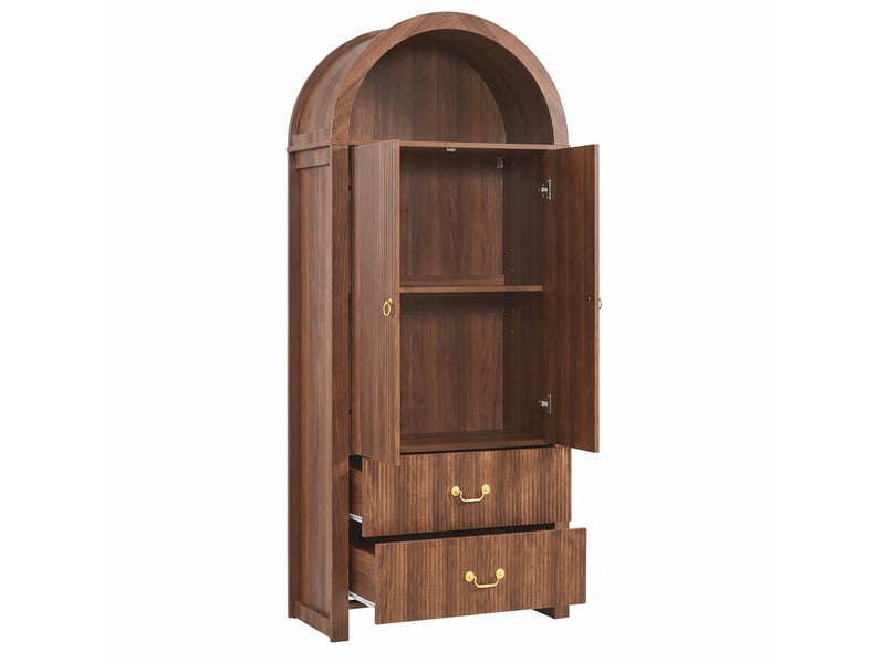  Buffet haut avec led et 2 portes 2 tiroirs 76x38x180 cm coloris noyer  - Conforama D