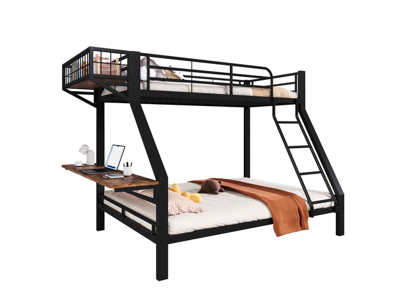 Lit superposé - 90x200 cm - 140x200 cm - bureau intégré - échelle - barrières de sécurité - rangements intégrés - lit enfant - noir CozyNest - Conforama A