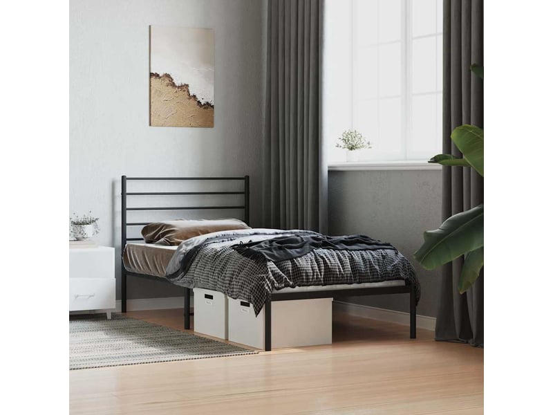  Lit simple- lit adulte -  cadre de lit métal sans matelas avec tête de lit noir 90x190 cm  - Conforama B