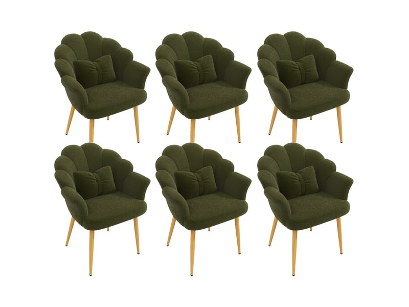  Lot de 6 fauteuils 64x65,5x85 cm à dossier en forme de pétales, pieds en métal, vert  - Conforama A