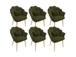 Lot de 6 fauteuils 64x65,5x85 cm à dossier en forme de pétales, pieds en métal, vert