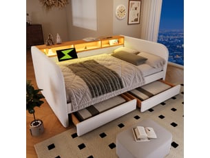 Lit avec rangement 140x190 cm <strong></strong> <strong></strong> coloris beige