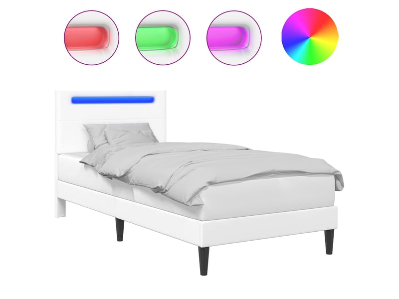  Lit simple- lit adulte -  cadre de lit avec bandes led blanc 80 x 200 cm simili cuir  - Conforama A