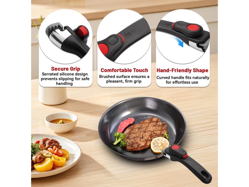  Poignée amovible universelle - manche verrouillage et bouche denté - manche détachable pour casseroles et poêles, supporte 5 kg (noir) (2)  - Conforama D