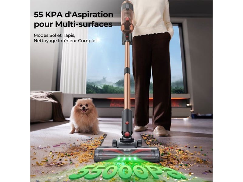  Aspirateur balai sans fil 55kpa 550w sols durs et tapis anti-enchevêtrement brosse v 406392_AACVZ22628_6_DROPFR - Conforama B