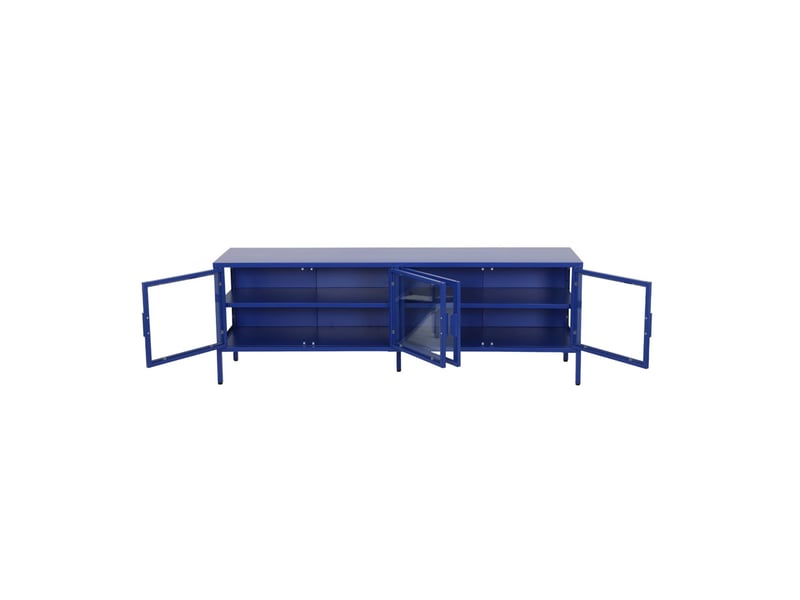  Meuble tv industriel métal et verre trempé 4 portes 160cm bleu - arkansas  - Conforama C