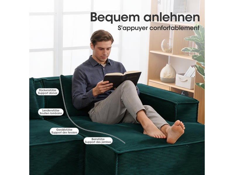  Canapé 3 places en tissu avec 2 coussins, assise ressorts ensachés et mousse haute densité, design épuré  - Conforama E
