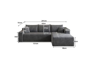 Canapé nuage d'angle gris foncé 241cm, canapé en l moderne minimaliste assise profonde sans montage