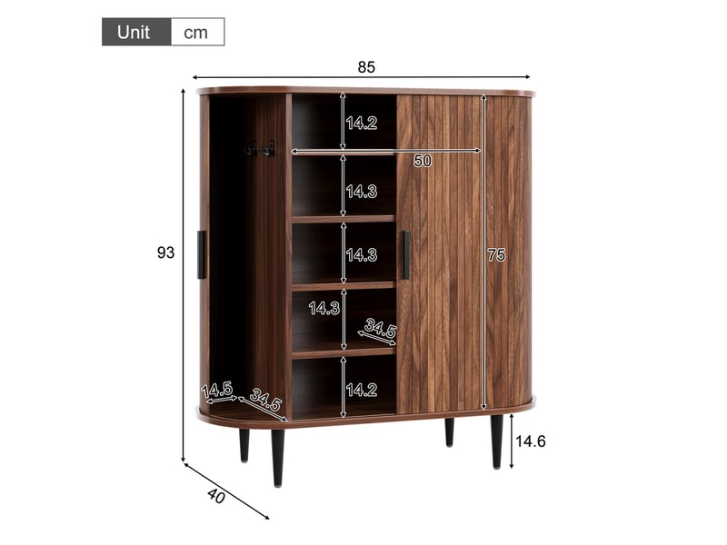 Buffet tcqpz 85 x 40 x 93 cm 2 portes coulissantes à rideau 4 crochets rangement mdf et panneaux de particules naturel - Conforama C