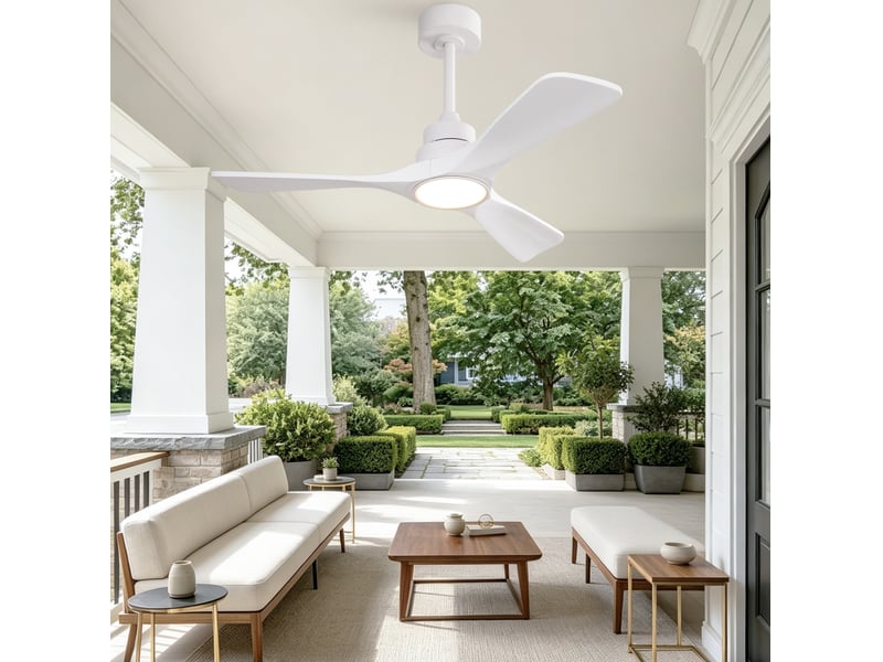  Ventilateur de plafond led 106x106x34,5 cm 3 pales bois et métal blanc  - Conforama C