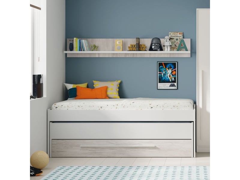  Lit et étagère aggloméré blanc sans sommiers et matelas 65x199x96cm  - Conforama B