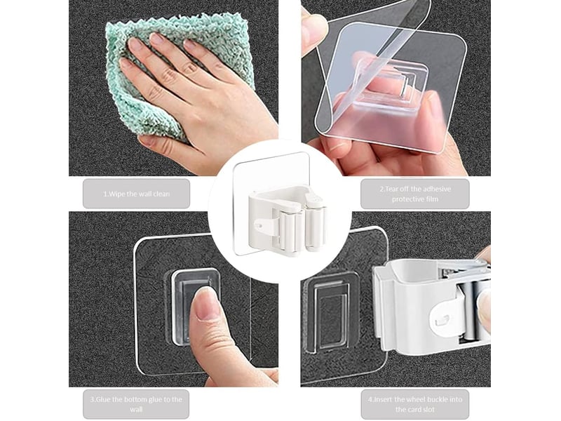  4 pièces porte-balai mural auto-adhésif porte vadrouille accroche balai sans perçage pince à balai supports de balai de vadrouille, blanc CSLJY-LIEN0002534CSLJY - Conforama E