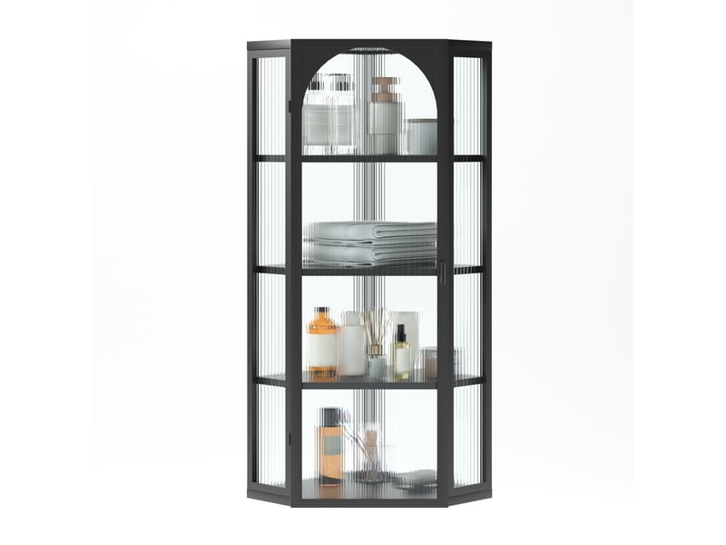  Armoire murale noire en métal et verre trempé, 4 niveaux de rangement, 56 x 40 x 105 cm pour salle de bains  - Conforama A