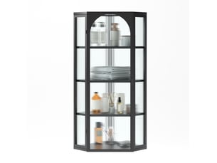 Armoire murale noire en métal et verre trempé, 4 niveaux de rangement, 56 x 40 x 105 cm pour salle de bains