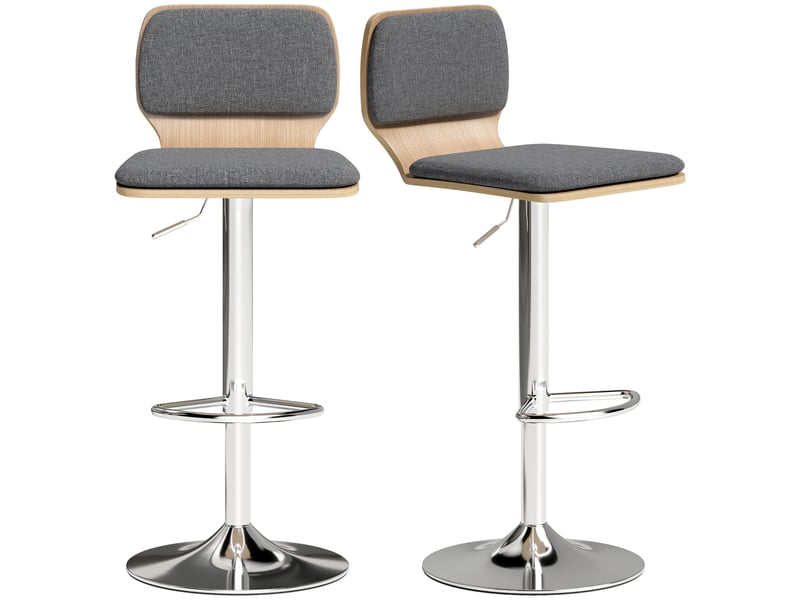  Lot de 2 tabourets de bar chaises de bar réglable en hauteur dossier repose-pieds pivotant 360° 41x47,5x81-102cm gris  - Conforama B
