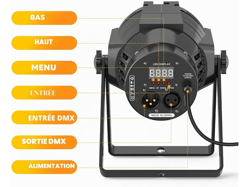  Projecteur led cob 80 w  lumière stroboscopique professionnelle dmx  pour dj, studio, concert, mariage, théâtre  - Conforama E