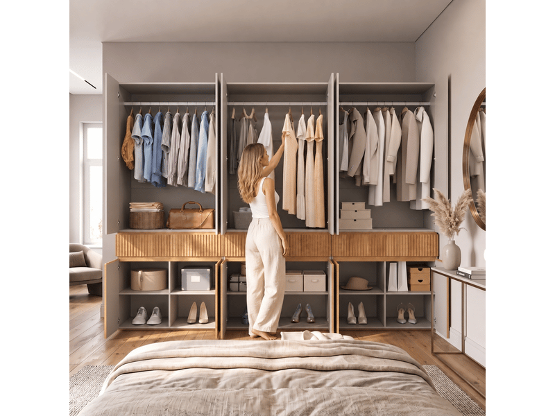  Armoire 12 portes 270 cm chêne clair - 3 penderies 3 tiroirs  - Conforama W
