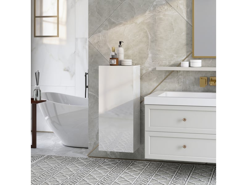  Meuble mural de salle de bain, étagère réglable en verre trempé, porte sans poignée, moderne, 30x23,4x71,2cm, blanc  - Conforama D