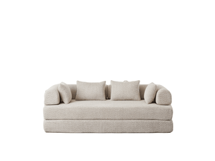 Canapé convertible 4-en-1 en tissu chenille beige, 4 configurations, sans montage, 4 coussins inclus, design modulable