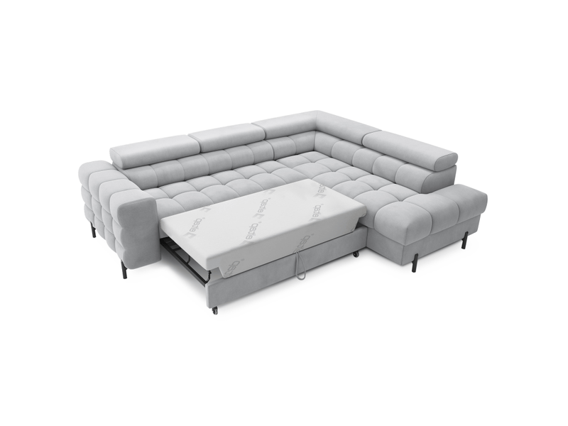  Canapé ferrum gris clair convertible 5 places angle droit pieds métal 276x93x200cm  - Conforama B