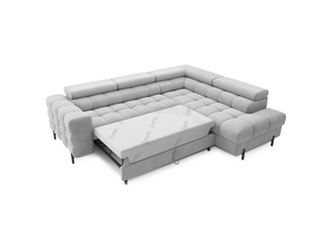 Canapé ferrum gris clair convertible 5 places angle droit pieds métal 276x93x200cm