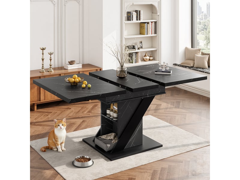 Table de cuisine rectangulaire avec allonge noir - 80x110-140max.cm mdf table noir - Conforama B