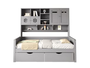 Lit avec rangement 90x200 cm <strong>HAVRYA</strong>  <strong></strong> coloris gris