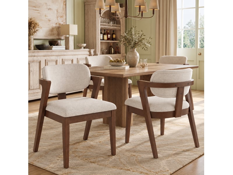 Chaises de salle à manger avec accoudoirs en bois d’hévéa, lin beige avoine  - Conforama B