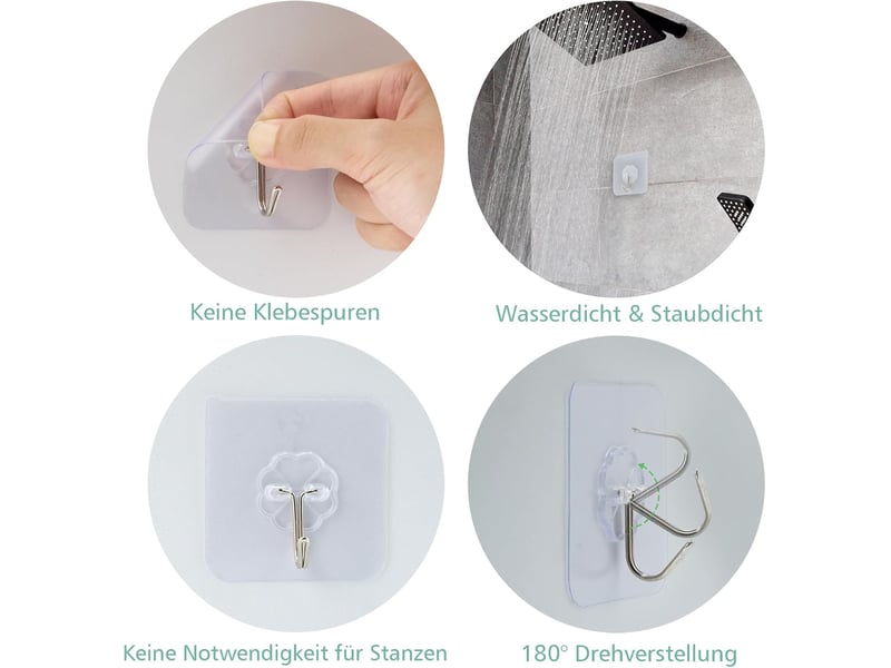  Sakae - set 24 crochets adhésifs transparents traçables, support 10 kg pour serviettes, cadres, plafonds, cuisines  - Conforama C