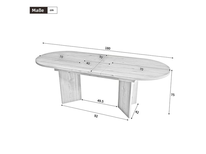  Table à manger ovale extensible couleur noyer, dimensions 140‑180 × 90 × 75 cm pour salle à manger  - Conforama E
