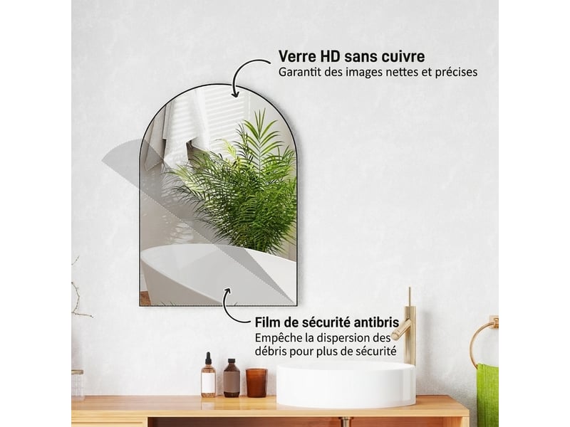  Miroir salle de bain arqué, miroir mural noir 50x70 cadre aluminium  - Conforama C