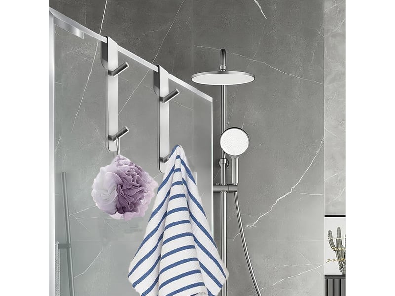  Crochet salle de bain 2 pièces crochets double porte servette paroi de douche verre argent serpette de adapté aux serviettes, gris  - Conforama D