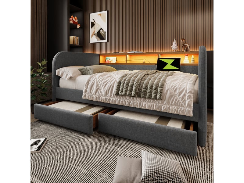  Lit en lin grise 153x196 cm  - Conforama E