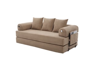 Canapé modulaire 3 places à configuration libre avec poche latérale et 3 coussins, en velours côtelé kaki