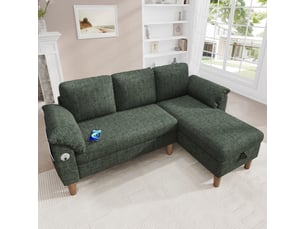 Canapé d'angle convertible 181x125x88 cm avec méridienne réversible coffre de rangement, usbtype-c, poche latérale, chenille - vert
