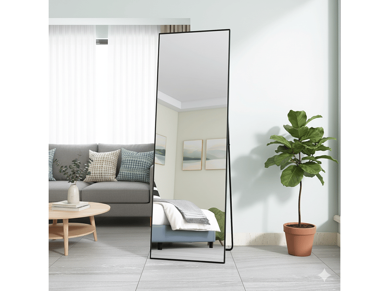  Miroir sur pied 162x53cm noir - miroir mural pleine longueur - cadre en alliage d'aluminium - verre trempé hd anti-explosion  - Conforama C
