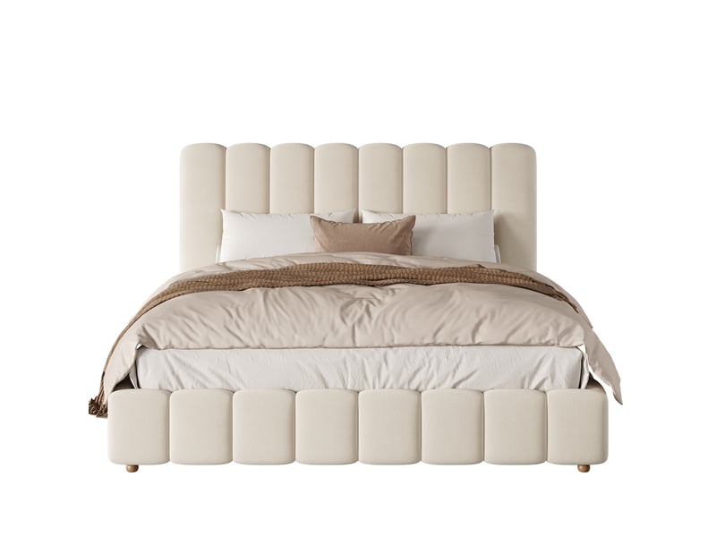  Lit double 200x200 cm, lit adulte en velours beige avec sommier à lattes, sans matelas  - Conforama A