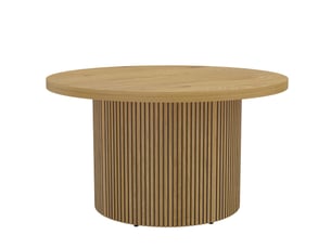 Table basse ronde en bois, table de salon avec piètement cannelé, effet bois naturel, style moderne