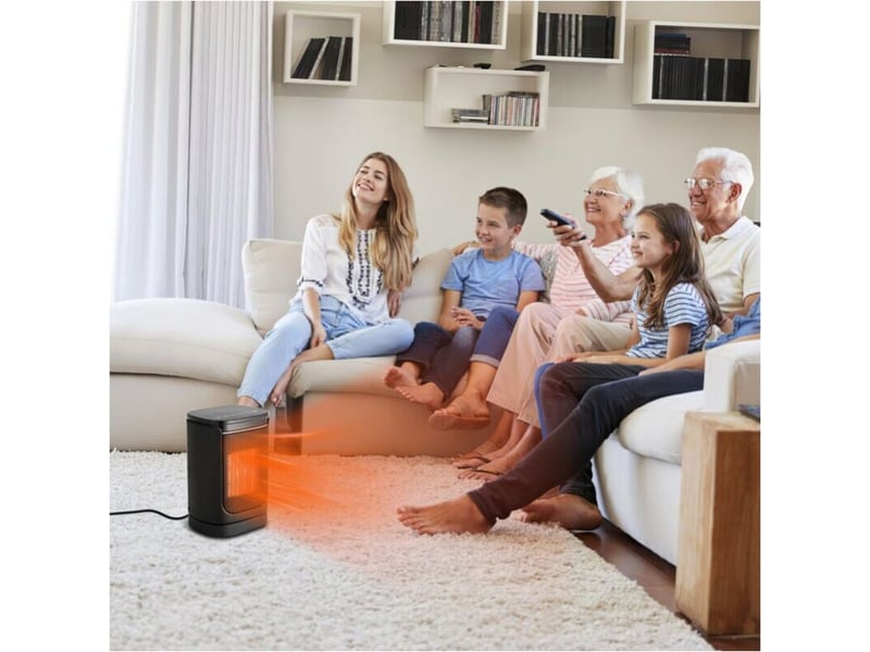  Chauffage céramique avec télécommande 1500w électrique, chauffage vertical domestique au gaz de salle de bains, chauffage instantané à tête secouante, noir  - Conforama D