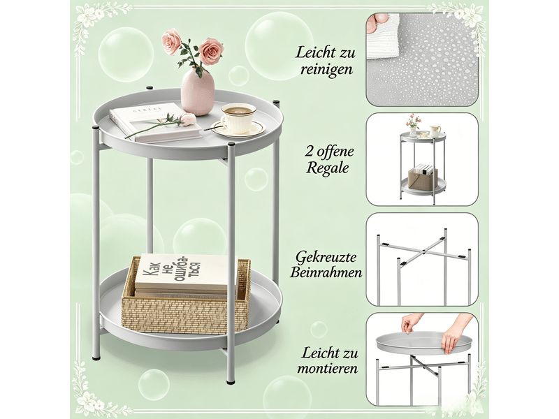  Table basse ronde avec 2 plateaux en métal, rangement ouvert, style moderne, pour salon et chambre, 44 × 44 × 53 cm  - Conforama E